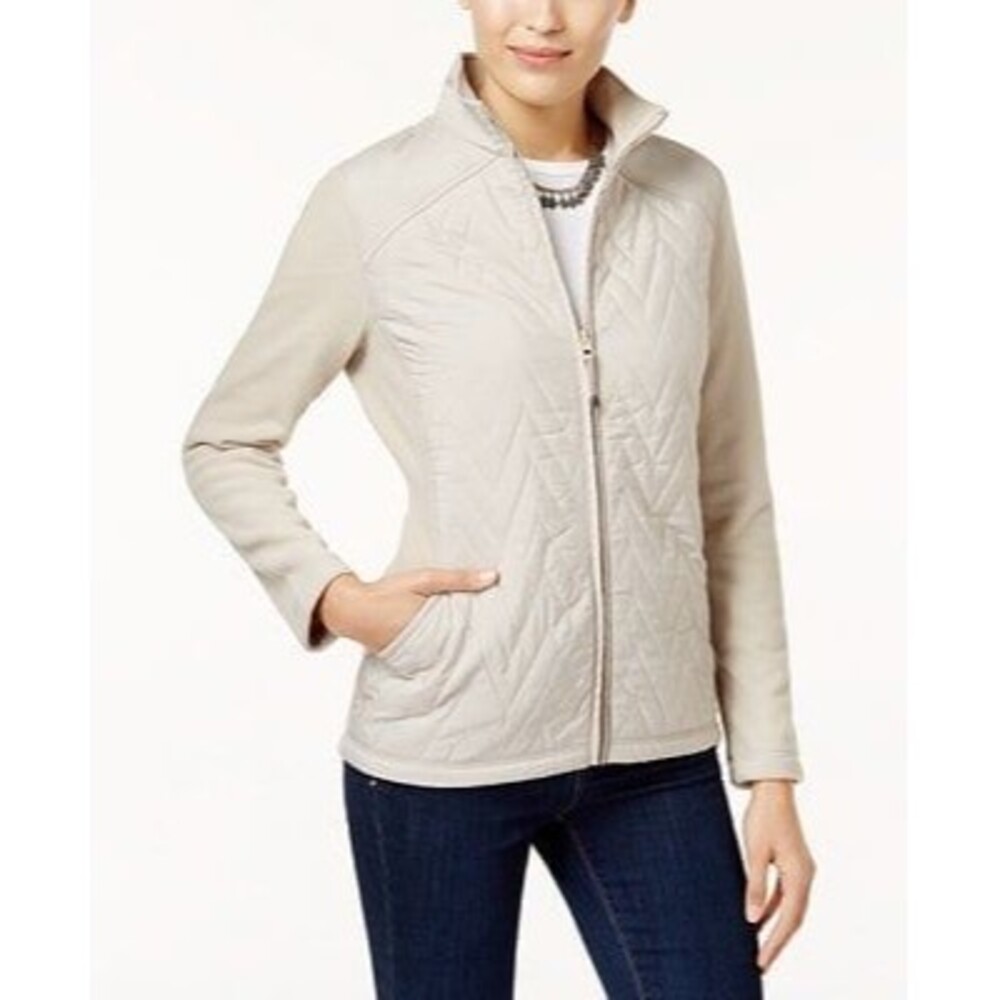Style & Co Women's Quilted Fleece Open Side Pockets Zip Up Jacket Petite XL